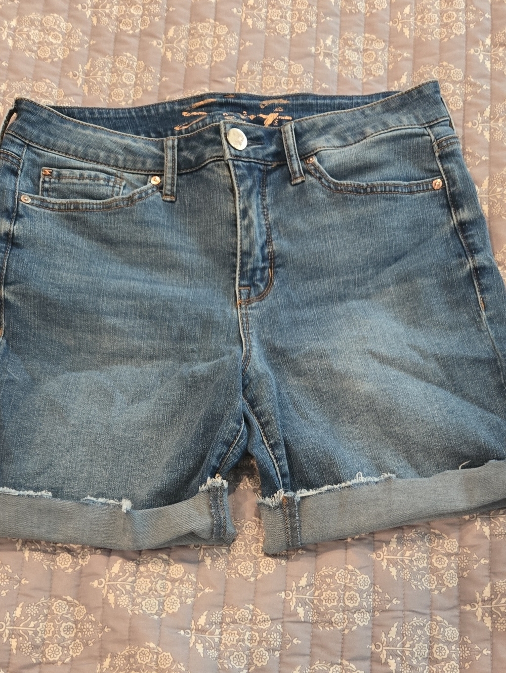 Seven7 Faded Blue Roll-Cuff Denim Shorts